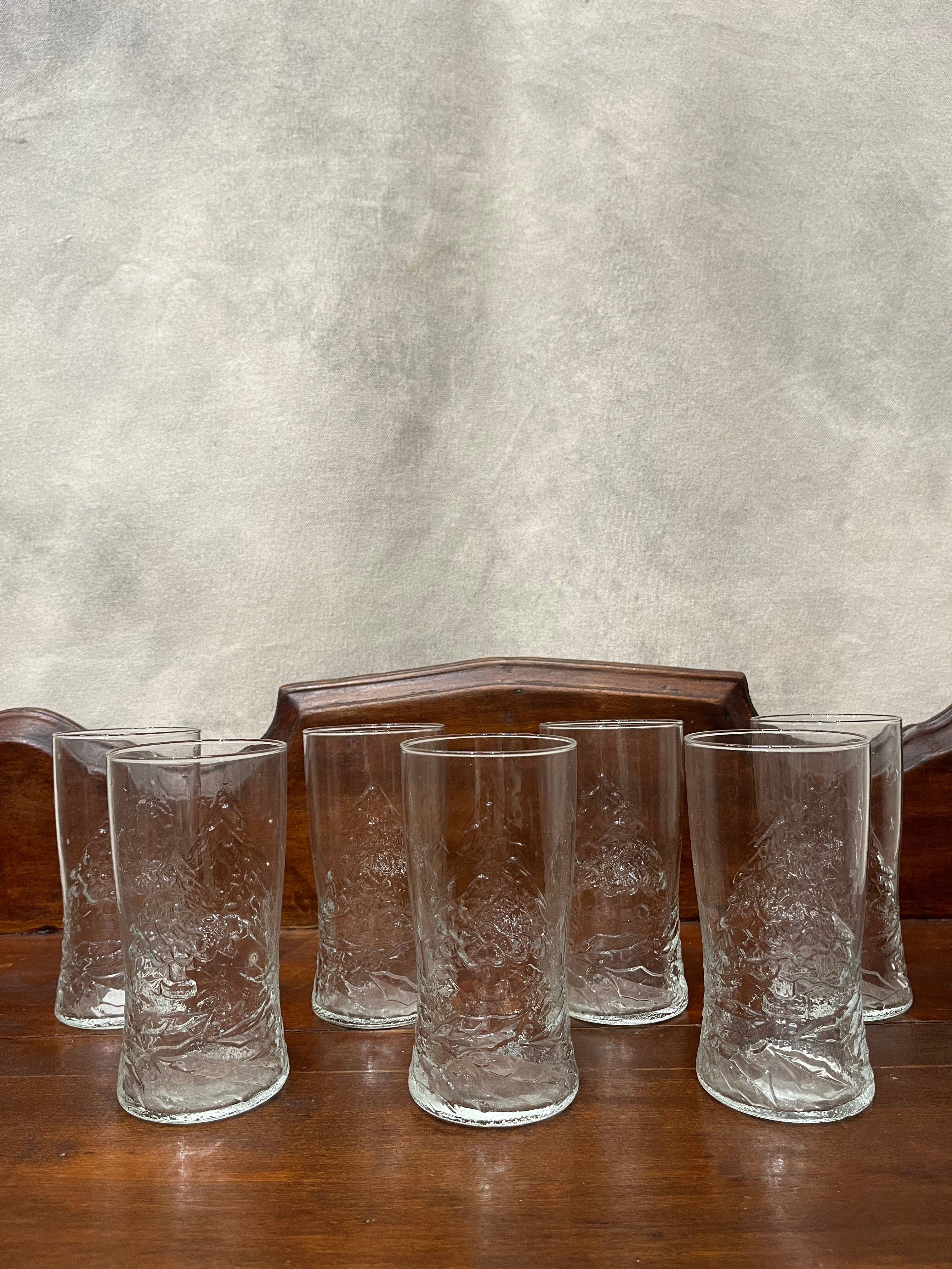 Vintage Set of Six Clear Crosshatched Drinking Glasses